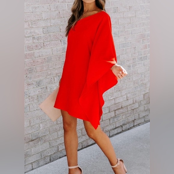 Vici Bestseller! Side to side one shoulder statement dress in RED - Picture 6 of 7